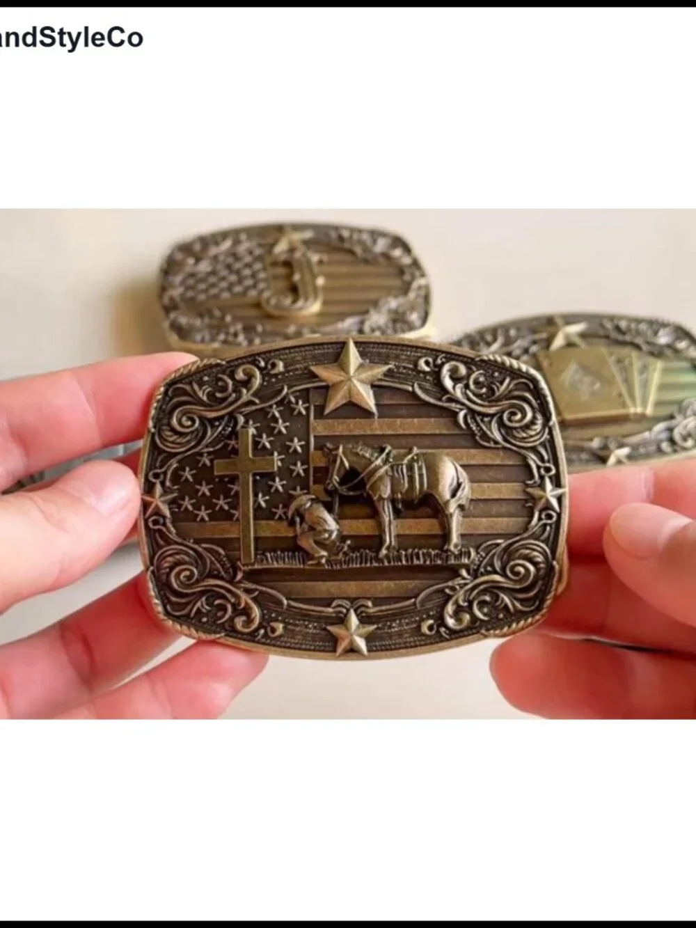 Vintage Western Cowboy Rodeo Cross Prayer Horse Belt Buckle Men